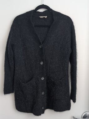 Everlane The Oversized Alpaca Pocket Cardigan Size Large Heathered Black Gray